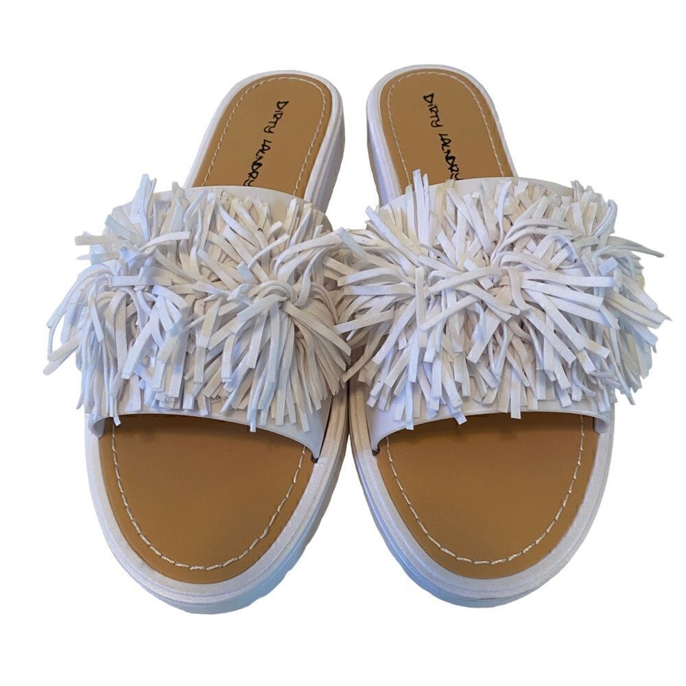 Dirty Laundry White Pom Pom Slip-On Flats in Ladies Size 11.